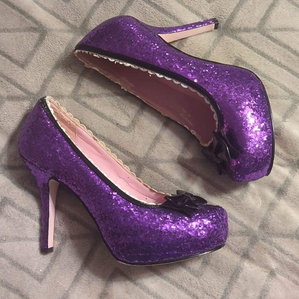 Ten Thirty One" purple princess glitter heels with a black bows - Picture 8 of 8